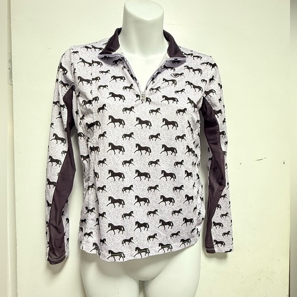 Ariat Sunstopper Girls 1/4 Zip Top - Lavender Mist Horse Print Size L - Picture 2 of 10